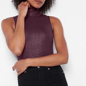 Express Metallic Mock Neck Sleeveless Thong Bodysuit